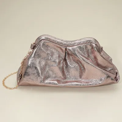 Fashnzfab Metallic Pleated Frame Clutch Evening Bag / Crossbody Bag In Gray
