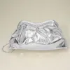 Fashnzfab Metallic Pleated Frame Clutch Evening Bag / Crossbody Bag In Silver