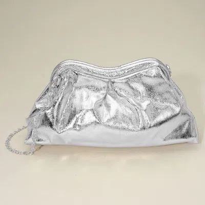 Fashnzfab Metallic Pleated Frame Clutch Evening Bag / Crossbody Bag In Silver