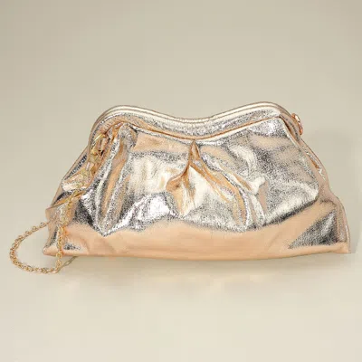 Fashnzfab Metallic Pleated Frame Clutch Evening Bag / Crossbody Bag In White