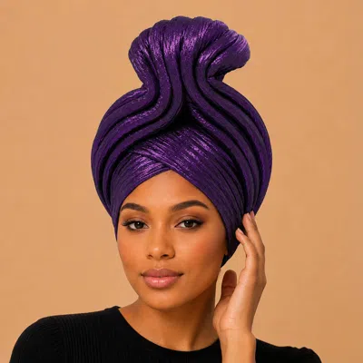 Fashnzfab Metallic Pleated Turban Hair Wrap In Purple