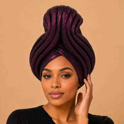 Fashnzfab Metallic Pleated Turban Hair Wrap In Purple