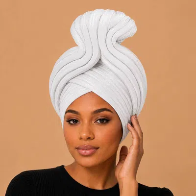 Fashnzfab Metallic Pleated Turban Hair Wrap In White
