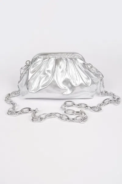 Fashnzfab Metallic Pouch W Ccb Resin Chain In Silver