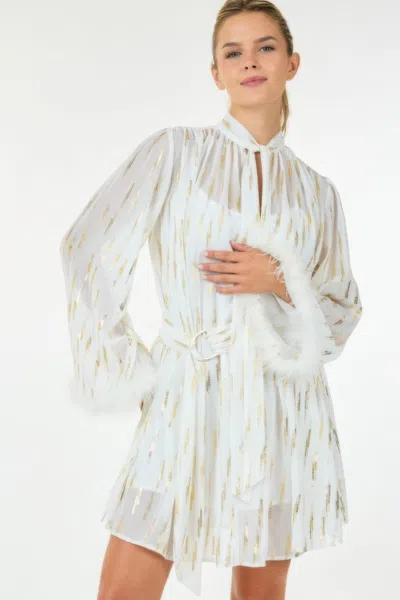 Fashnzfab Metallic Print Short Dress In White