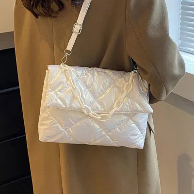 Fashnzfab Metallic Quilted Padded Flap Shoulder Bag / Crossbody Bag In White
