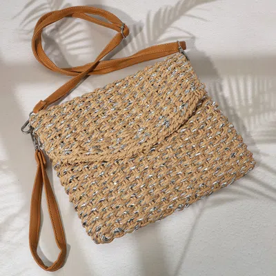 Fashnzfab Metallic Raffia Woven Clutch Bag / Crossbody Bag In Silver