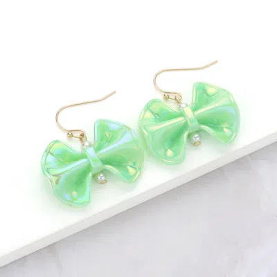 Fashnzfab Metallic Resin Bow Dangle Earrings - Green