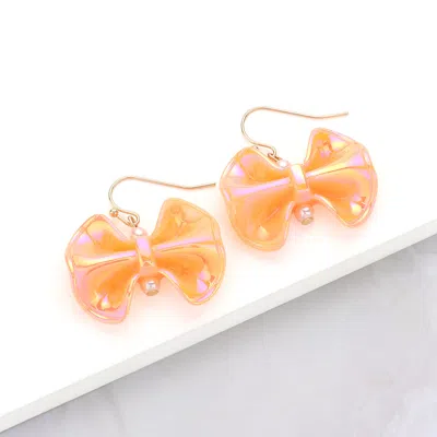 Fashnzfab Metallic Resin Bow Dangle Earrings In Orange