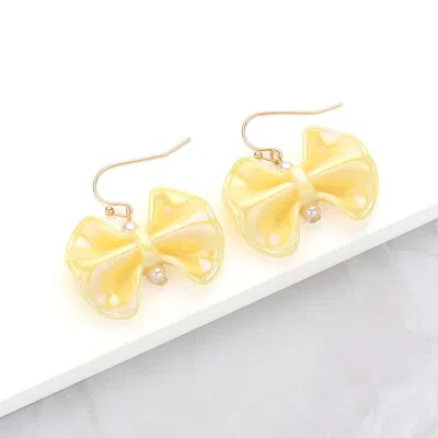 Fashnzfab Metallic Resin Bow Dangle Earrings In Yellow