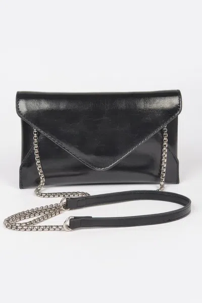 Fashnzfab Metallic Small Envelope Clutch In Black