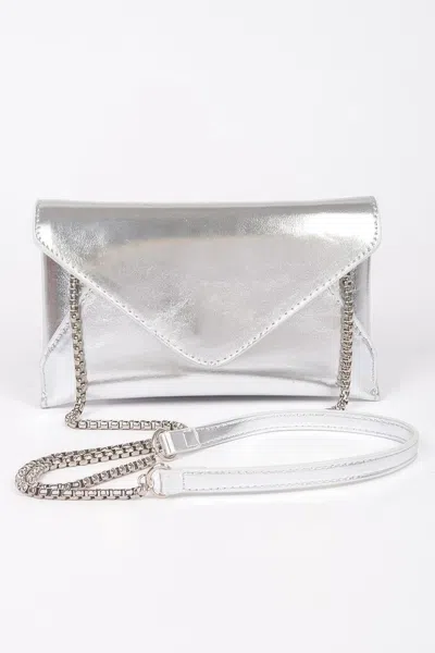 Fashnzfab Metallic Small Envelope Clutch In Silver