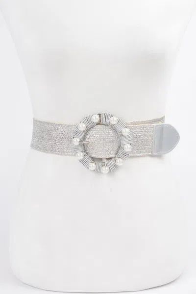 Fashnzfab Metallic Stretch Plus Size Belt Pearl Metal Bucklt In Silver