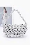 Fashnzfab Metallic String Handmade Tote Bag In Silver