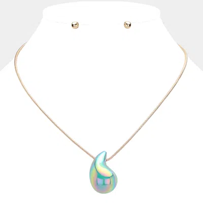 Fashnzfab Metallic Teardrop Pendant Necklace In Multi