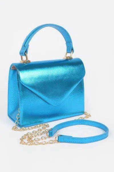 Fashnzfab Metallic Top Handle Clutch In Blue