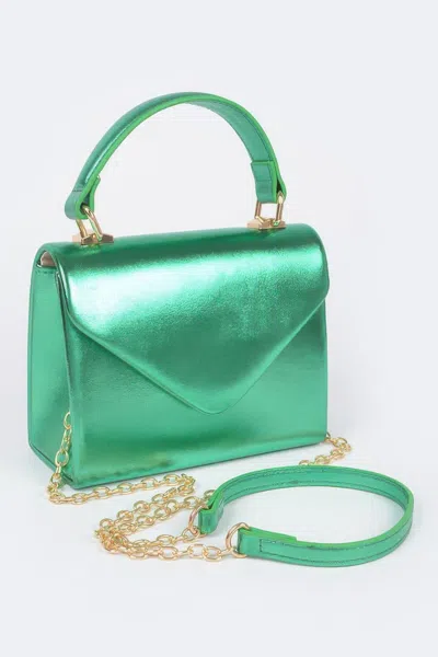 Fashnzfab Metallic Top Handle Clutch In Green