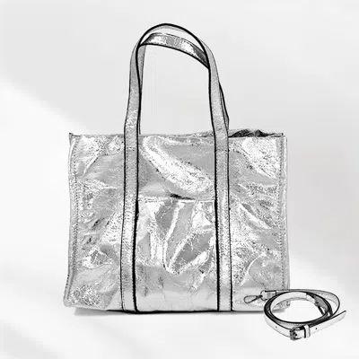 Fashnzfab Metallic Top Handle Crossbody Bag In Silver