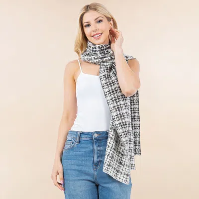 Fashnzfab Metallic Tweed Scarf In White