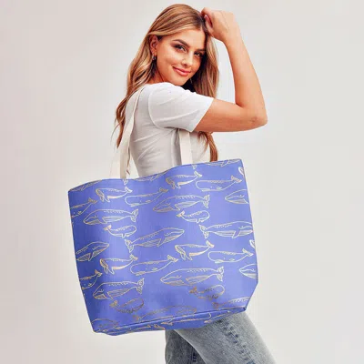 Fashnzfab Metallic Whale Beach Tote Bag In Blue