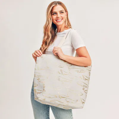 Fashnzfab Metallic Whale Beach Tote Bag In White