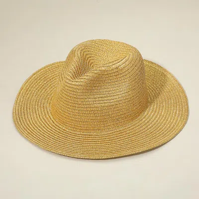 Fashnzfab Metallic Woven Fedora Sun Hat In Gold