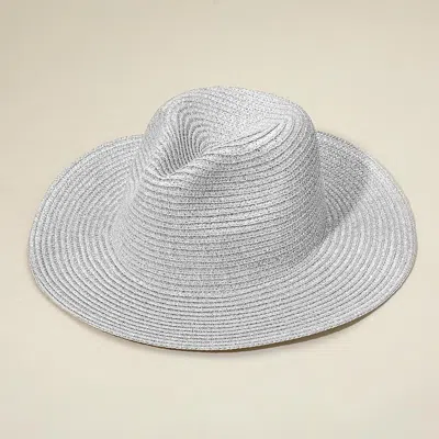 Fashnzfab Metallic Woven Fedora Sun Hat In Silver