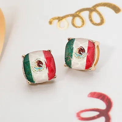 Fashnzfab Mexico Flag Printed Faceted Cushion Stud Earrings In Multi