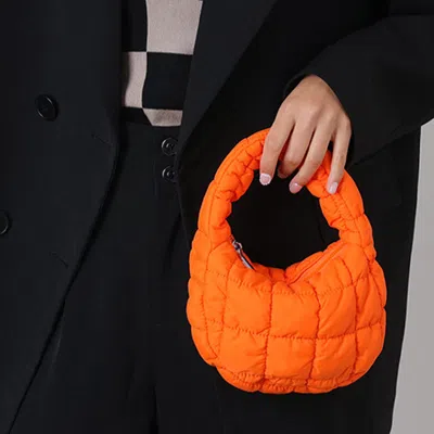 Fashnzfab Micro Mini Quilted Puffer Hand Cloud Bag In Orange