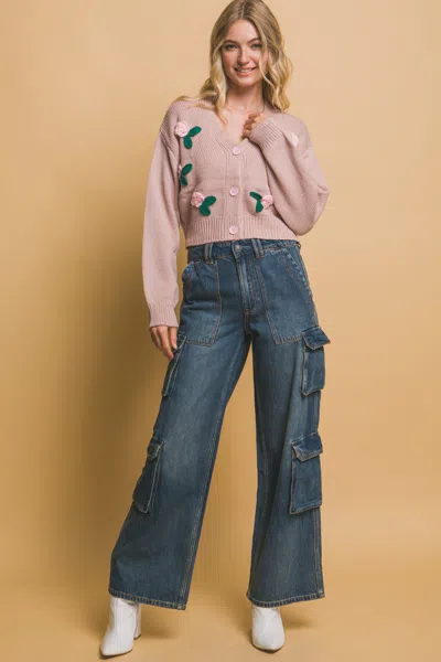 Fashnzfab Mid Cropped Flower Cardigan In Multi
