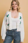 Fashnzfab Mid Cropped Flower Cardigan In White