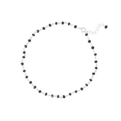 Fashnzfab Midnight Magic! 9.5" + 1" Black Spinel Bead Anklet In Pink