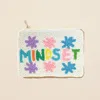 Fashnzfab Mindset Message Flower Seed Beaded Mini Pouch Bag In White