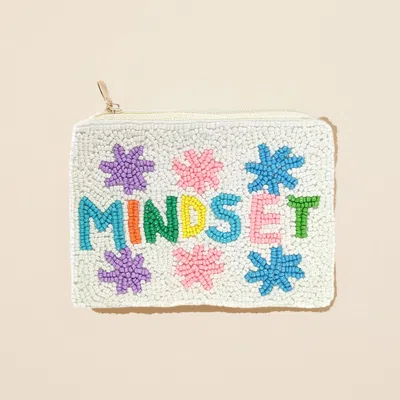 Fashnzfab Mindset Message Flower Seed Beaded Mini Pouch Bag In White