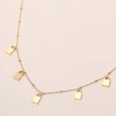 Fashnzfab Mini Padlock Charm Station Necklace In Gold