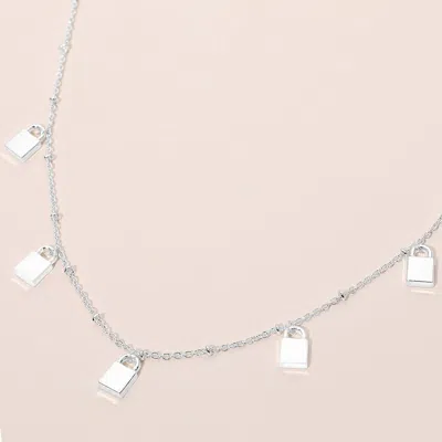 Fashnzfab Mini Padlock Charm Station Necklace In Silver