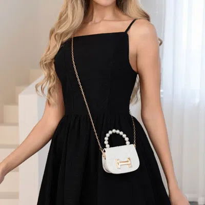 Fashnzfab Mini Pearl Top Handle Quilted Crossbody Bag In White