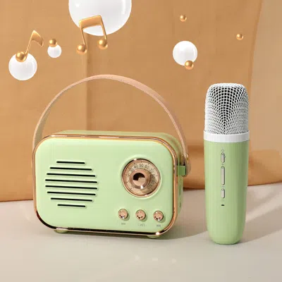 Fashnzfab Mini Retro Karaoke Machine Portable Bluetooth Speaker With Microphone 4.8" X 3.5" X 2.5" In Green