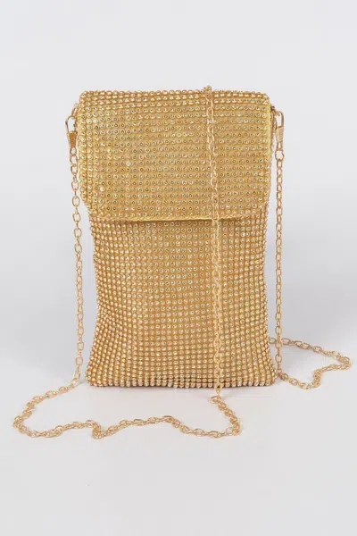 Fashnzfab Mini Rhinestone Mini Rectangular Clutch In Gold