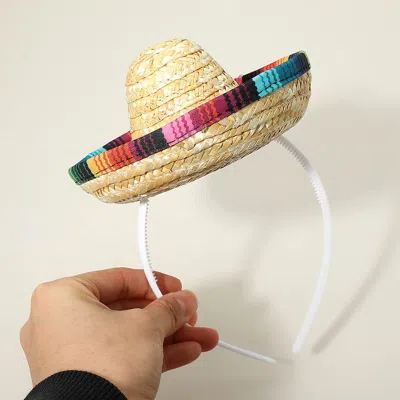 Fashnzfab Mini Straw Sombrero Party Headband In Multi