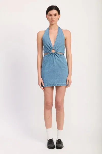 Fashnzfab Mini V Neck Halter Dress With Cut Out Detail