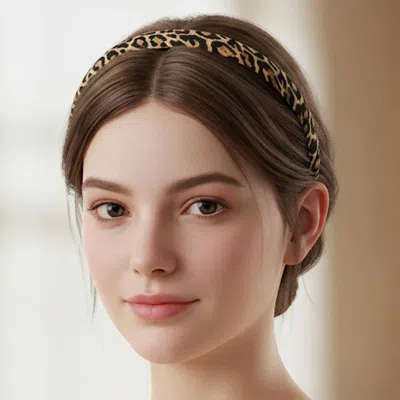 Fashnzfab Minimal Leopard Print Padded Headband In Black