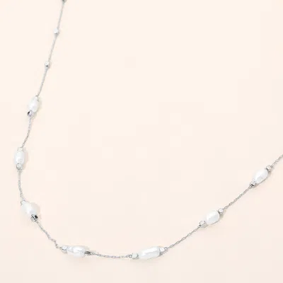 Fashnzfab Minimal Pearl Station Choker Necklace In Silver