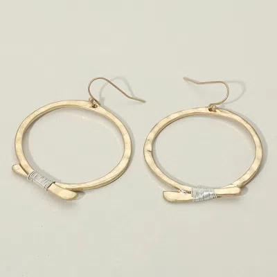 Fashnzfab Minimal Wrapped Hammered Metal Bar Hoop Earrings In Gold