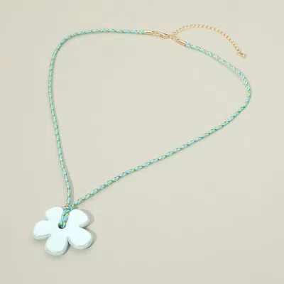 Fashnzfab Minimalist Flower Pendant Necklace In Blue