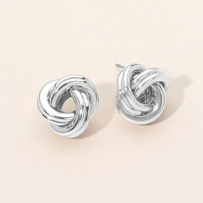 Fashnzfab Minimalist Knot Stud Earrings In Silver