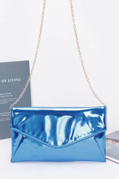 Fashnzfab Mirror Envelope Clutch In Blue