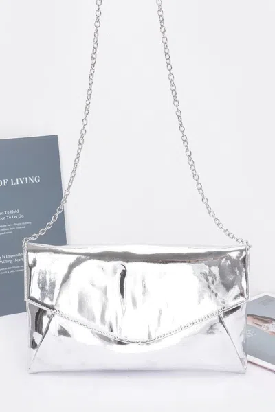 Fashnzfab Mirror Envelope Clutch In Silver