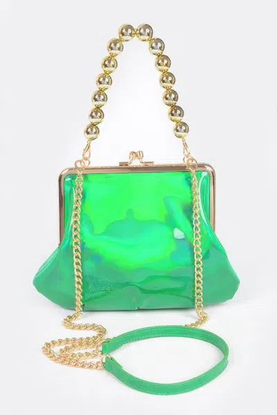 Fashnzfab Mirror Metallic Ball Chain Frame Bag In Green