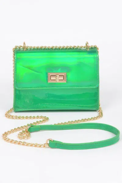 Fashnzfab Mirror Metallic Flap Crossbody Bag In Green